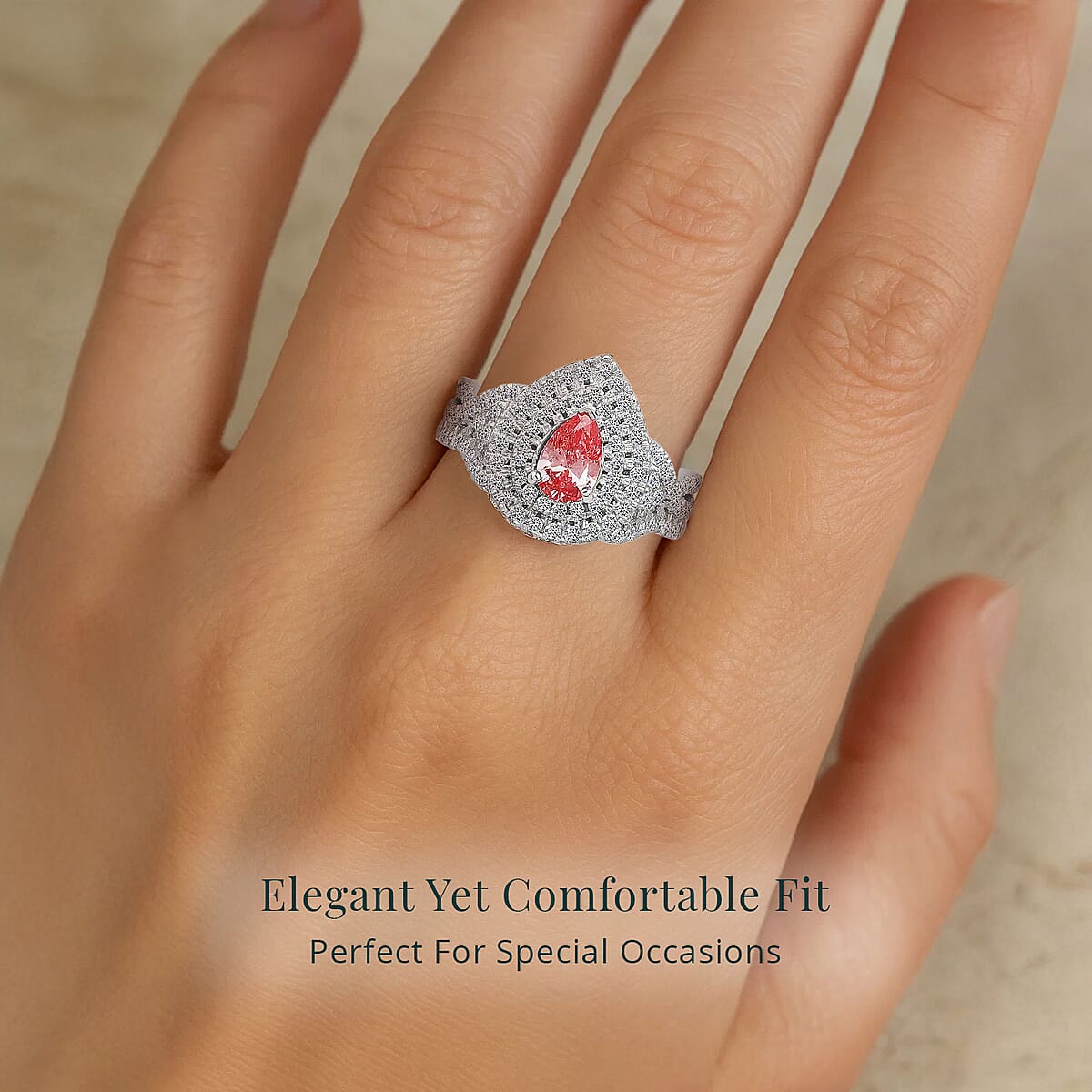 Luxuriant Lab Grown Pink Diamond (IR) (VS) and Lab Grown Diamond 1.00 ctw Royal Crown Ring in Platinum Over Sterling Silver (Size 9.0) image number 5
