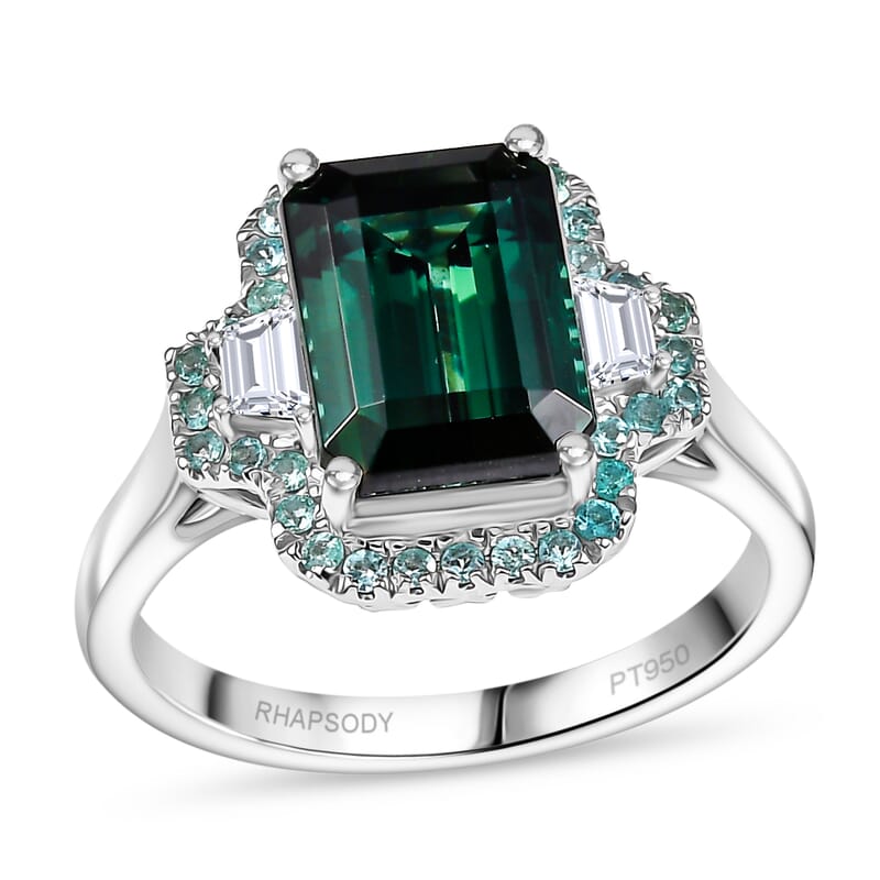 Certified & Appraised Rhapsody AAAA Pirineu Lagoon Tourmaline, Paraiba Tourmaline and E-F VS2 Diamond 5.25 ctw Halo Ring in 950 Platinum (Size 10.0) (Del. in 10-12 Days)
