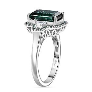 Certified & Appraised Rhapsody AAAA Pirineu Lagoon Tourmaline, Paraiba Tourmaline and E-F VS2 Diamond 5.25 ctw Halo Ring in 950 Platinum (Size 10.0) (Del. in 10-12 Days) 