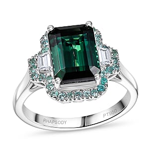Certified & Appraised Rhapsody AAAA Pirineu Lagoon Tourmaline, Paraiba Tourmaline and E-F VS2 Diamond 5.25 ctw Halo Ring in 950 Platinum (Size 9.0)