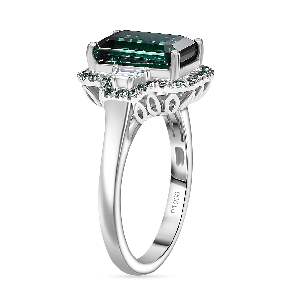 Certified & Appraised Rhapsody AAAA Pirineu Lagoon Tourmaline, Paraiba Tourmaline and E-F VS2 Diamond 5.25 ctw Halo Ring in 950 Platinum (Size 9.0) image number 3