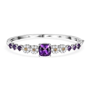 GP Italian Garden Collection African Amethyst and Multi Gemstone 9.60 ctw Bangle Bracelet in Rhodium Over Sterling Silver (7.25 In)
