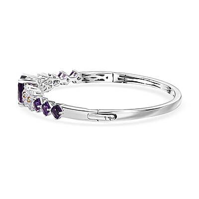 GP Italian Garden Collection African Amethyst and Multi Gemstone 9.60 ctw Bangle Bracelet in Rhodium Over Sterling Silver (7.25 In)