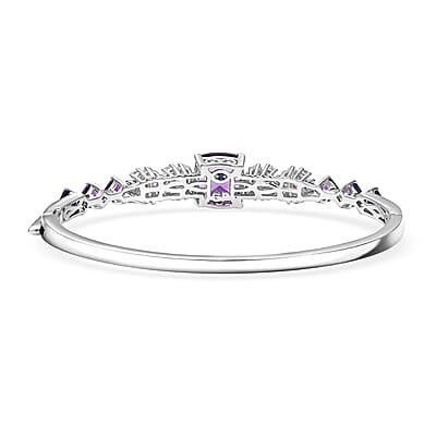 GP Italian Garden Collection African Amethyst and Multi Gemstone 9.60 ctw Bangle Bracelet in Rhodium Over Sterling Silver (7.25 In)