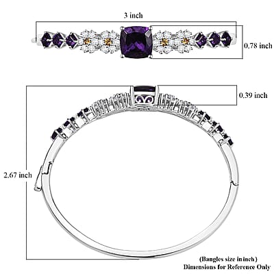 GP Italian Garden Collection African Amethyst and Multi Gemstone 9.60 ctw Bangle Bracelet in Rhodium Over Sterling Silver (7.25 In)