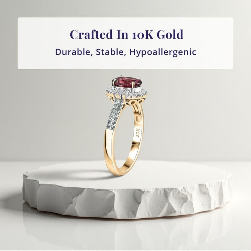 Certified & Appraised Luxoro AAAA Ouro Fino Rubellite, Paraiba Tourmaline and I2 Diamond 2.30 ctw Ring in 10K Yellow Gold (Size 10.0)