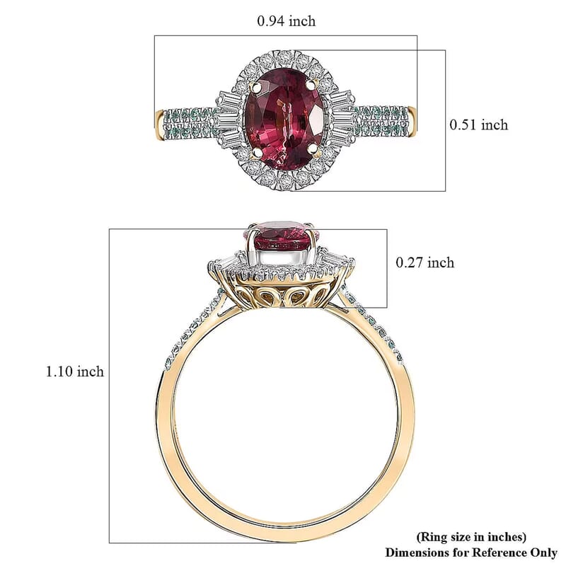 Certified & Appraised Luxoro AAAA Ouro Fino Rubellite, Paraiba Tourmaline and I2 Diamond 2.30 ctw Ring in 10K Yellow Gold (Size 10.0)