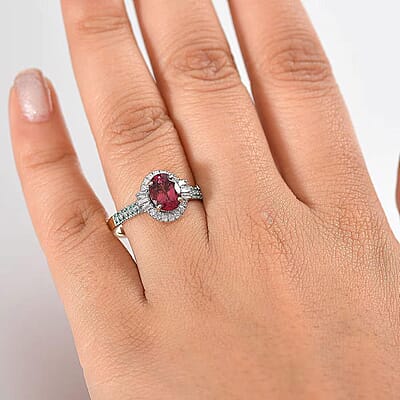 Certified & Appraised Luxoro AAAA Ouro Fino Rubellite, Paraiba Tourmaline and I2 Diamond 2.30 ctw Ring in 10K Yellow Gold (Size 5.0)