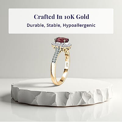 Certified & Appraised Luxoro AAAA Ouro Fino Rubellite, Paraiba Tourmaline and I2 Diamond 2.30 ctw Ring in 10K Yellow Gold (Size 5.0)