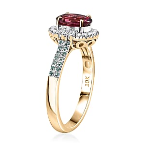 Certified & Appraised Luxoro AAAA Ouro Fino Rubellite, Paraiba Tourmaline and I2 Diamond 2.30 ctw Ring in 10K Yellow Gold (Size 9.0)