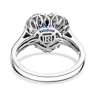 Certified & Appraised Rhapsody AAAA Tanzanite, Paraiba Tourmaline and E-F VS2 Diamond 2.20 ctw Heart Ring in 950 Platinum (Size 10.0) 8.80 Grams