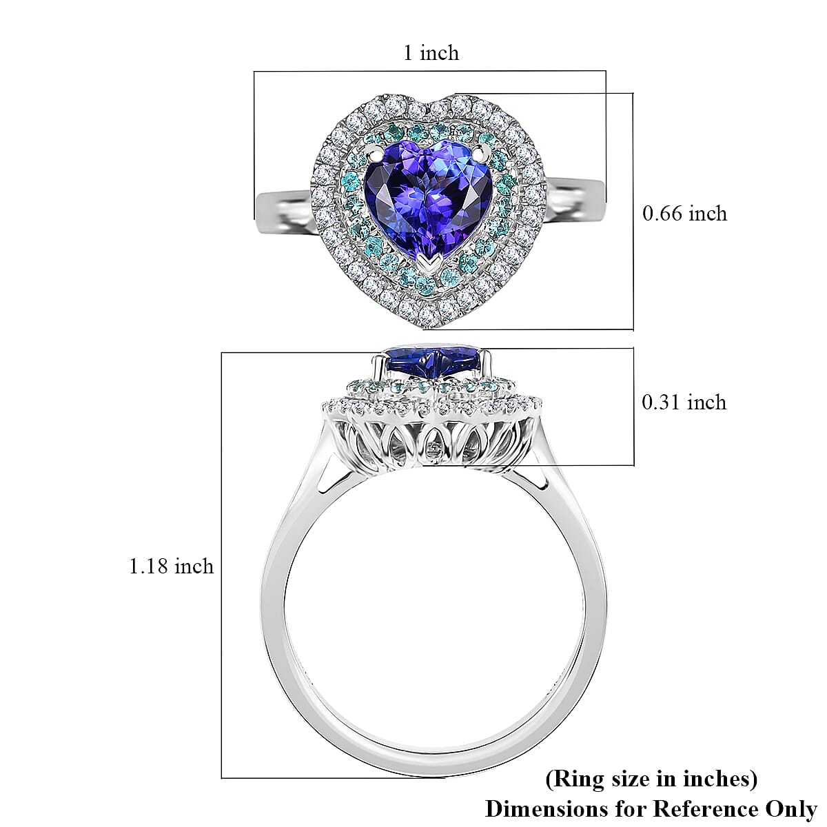 Certified & Appraised Rhapsody AAAA Tanzanite, Paraiba Tourmaline and E-F VS2 Diamond 2.20 ctw Heart Ring in 950 Platinum (Size 8.0) 8.80 Grams image number 5