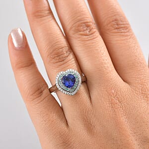  Rhapsody AAAA Tanzanite, Paraiba Tourmaline and E-F VS2 Diamond 2.20 ctw Heart Ring in 950 Platinum (Size 9.0) 8.80 Grams