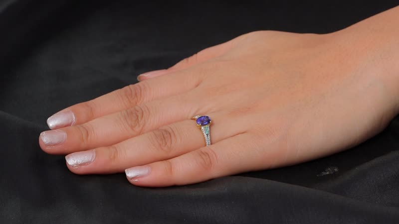 Premium Tanzanite, AAA Paraiba Tourmaline and Diamond 1.30 ctw Ring in 18K Vermeil Yellow Gold Over Sterling Silver (Size 10.0)
