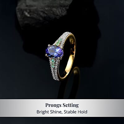 D'Joy Premium Tanzanite, AAA Paraiba Tourmaline and Diamond 1.30 ctw Ring in 18K Vermeil Yellow Gold Over Sterling Silver (Size 10.0)