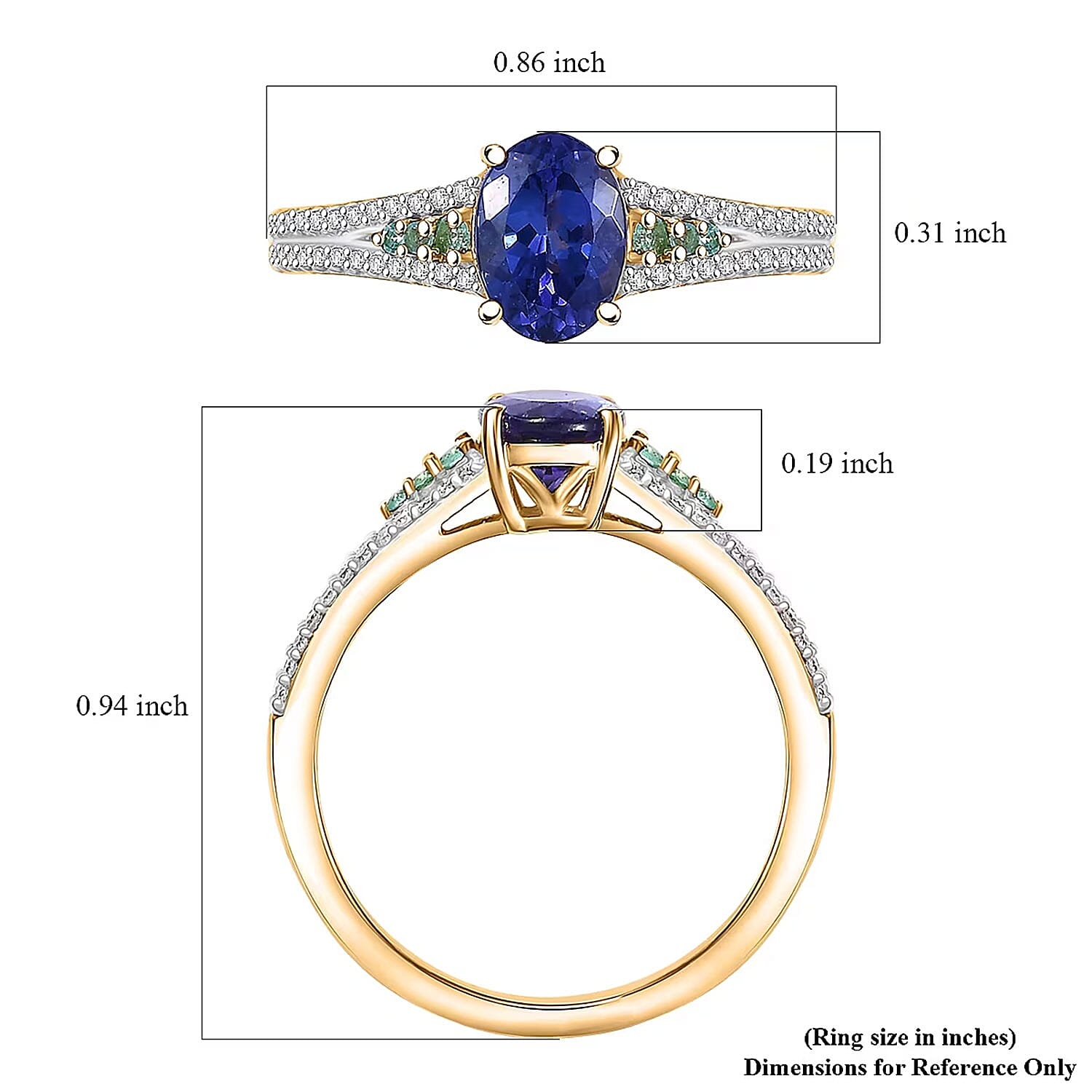 D'Joy Premium Tanzanite, AAA Paraiba Tourmaline and Diamond 1.30 ctw Ring in 18K Vermeil Yellow Gold Over Sterling Silver (Size 10.0)