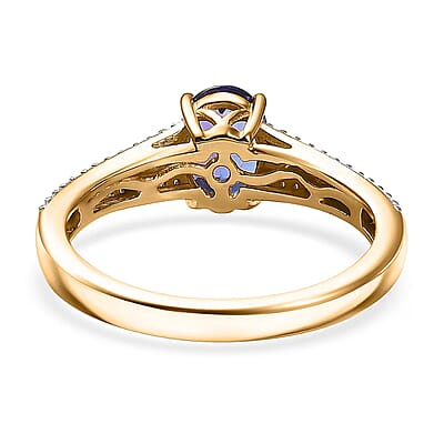 D'Joy Premium Tanzanite, AAA Paraiba Tourmaline and Diamond 1.30 ctw Ring in 18K Vermeil Yellow Gold Over Sterling Silver (Size 10.0)