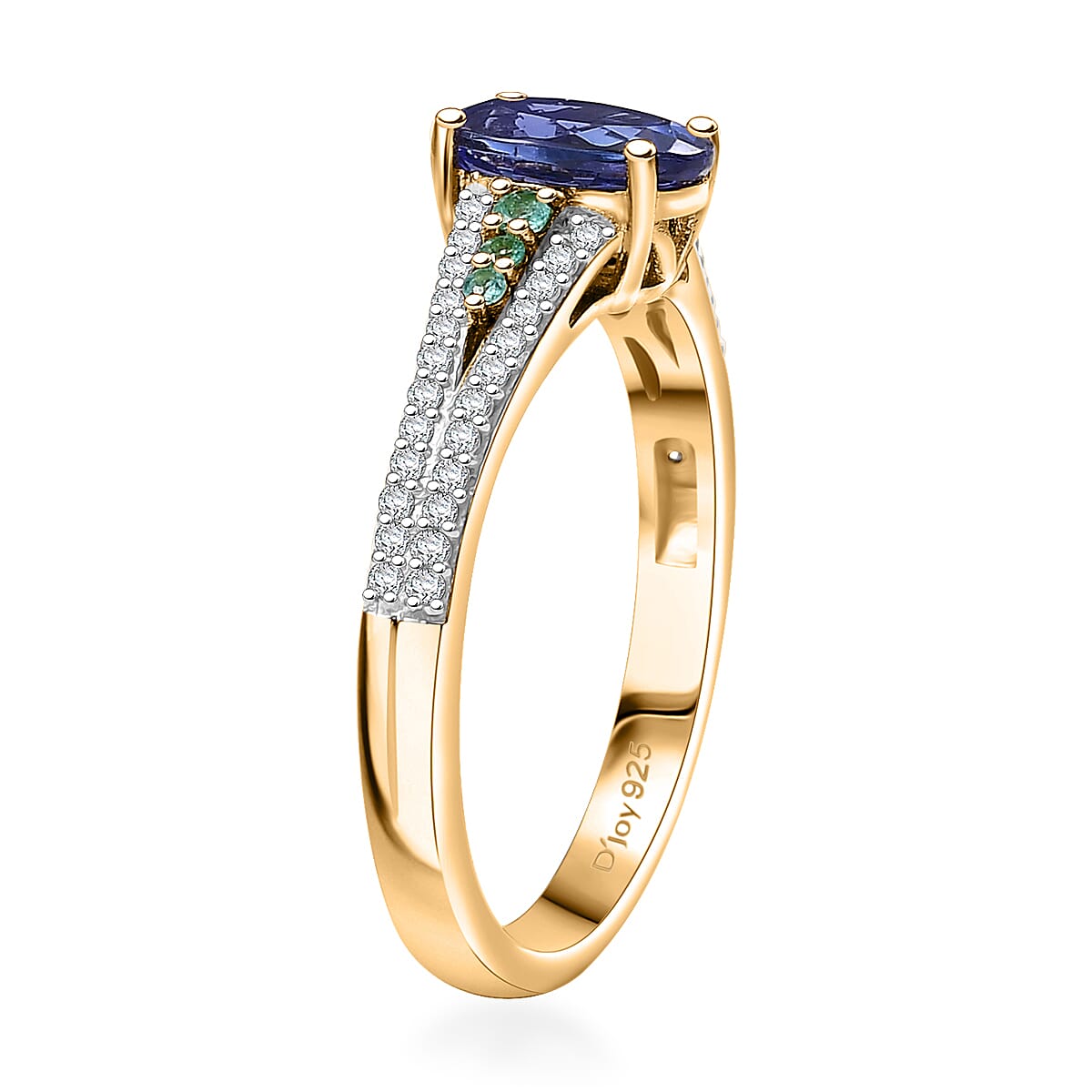 Premium Tanzanite, AAA Paraiba Tourmaline and Diamond 1.30 ctw Ring in 18K Vermeil Yellow Gold Over Sterling Silver (Size 5.0) image number 3