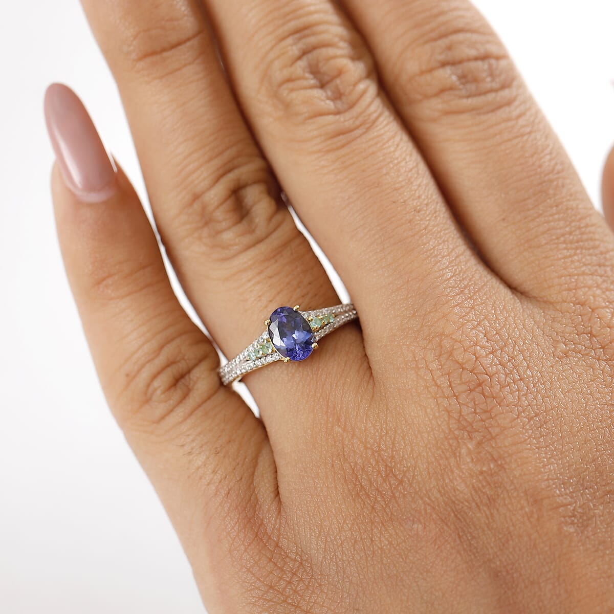 D'Joy Premium Tanzanite, AAA Paraiba Tourmaline and Diamond 1.30 ctw Ring in 18K Vermeil Yellow Gold Over Sterling Silver (Size 6.0) image number 2