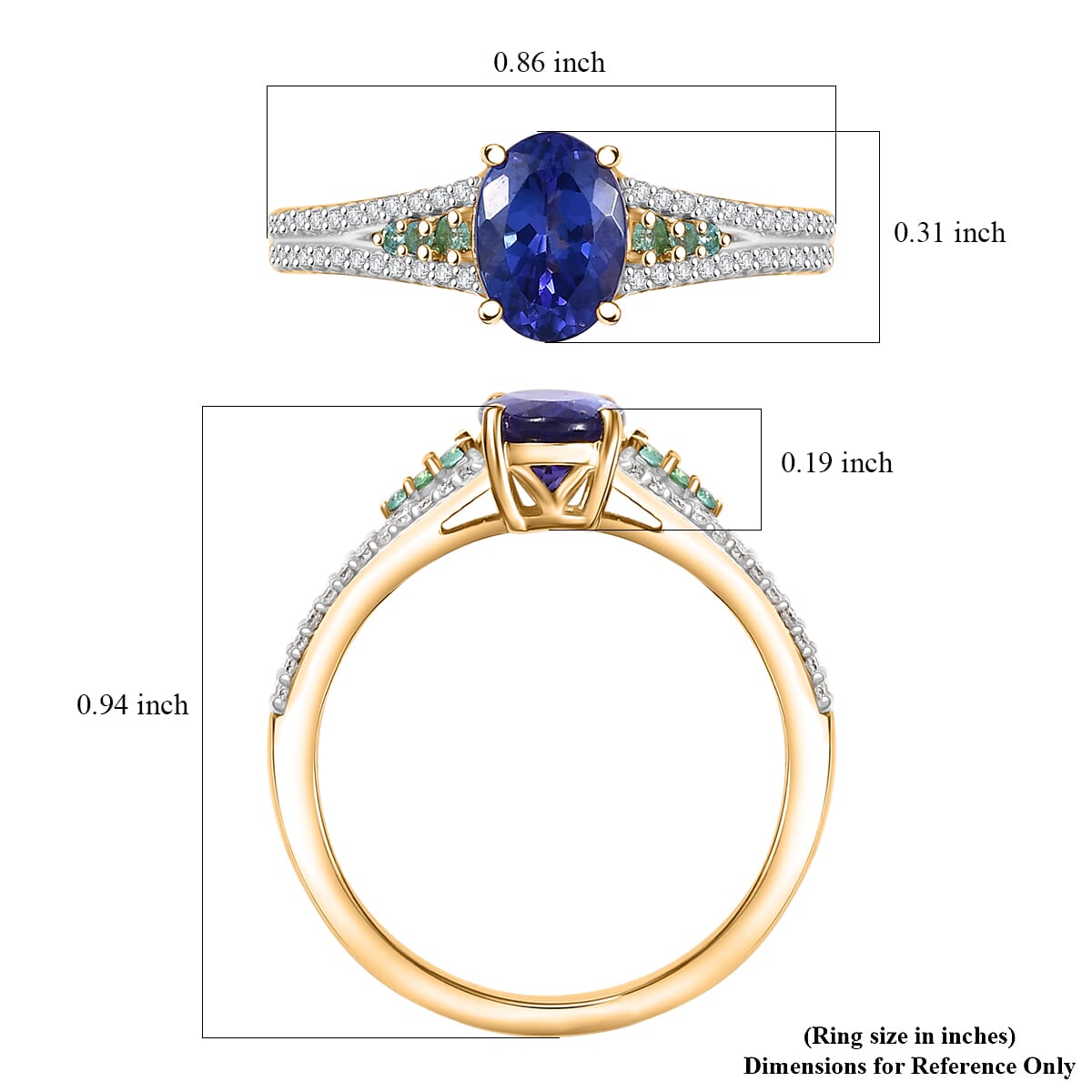 D'Joy Premium Tanzanite, AAA Paraiba Tourmaline and Diamond 1.30 ctw Ring in 18K Vermeil Yellow Gold Over Sterling Silver (Size 6.0) image number 5