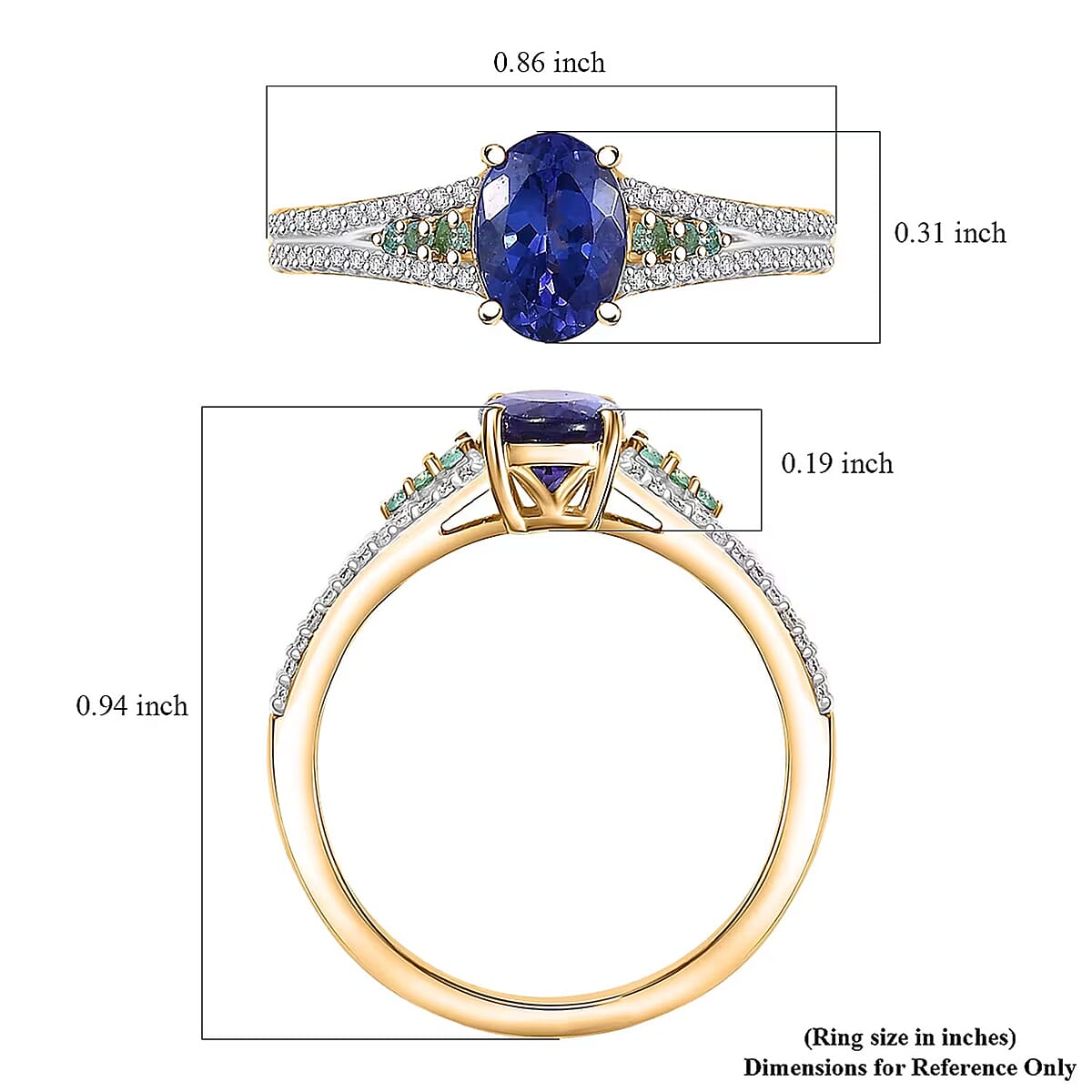D'Joy Premium Tanzanite, AAA Paraiba Tourmaline and Diamond 1.30 ctw Ring in 18K Vermeil Yellow Gold Over Sterling Silver (Size 7.0) image number 5
