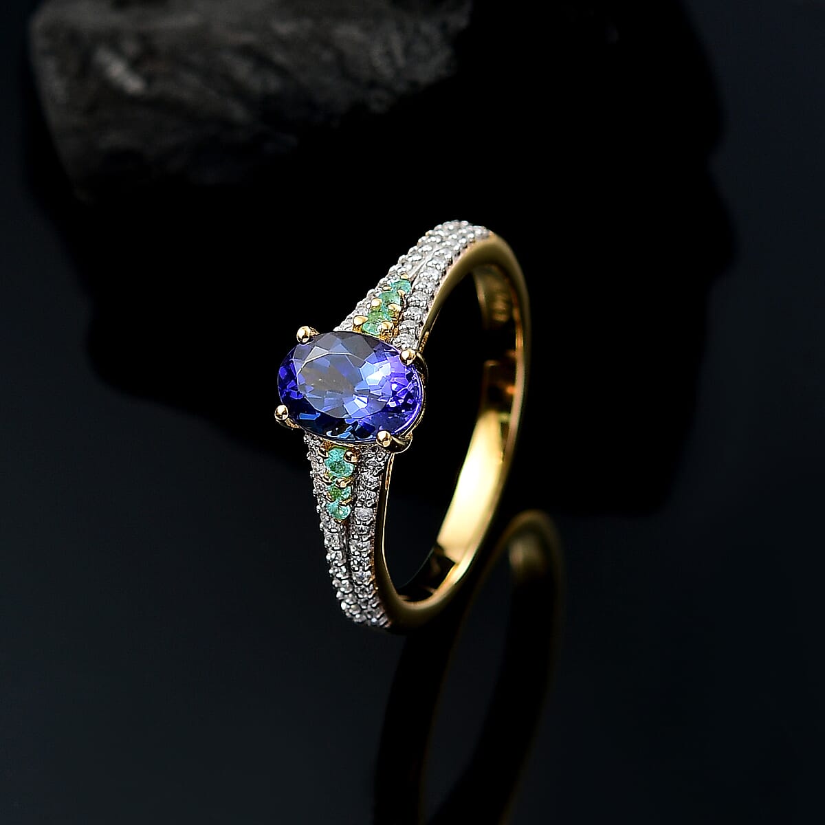 D'Joy Premium Tanzanite, AAA Paraiba Tourmaline and Diamond 1.30 ctw Ring in 18K Vermeil Yellow Gold Over Sterling Silver (Size 9.0) image number 1