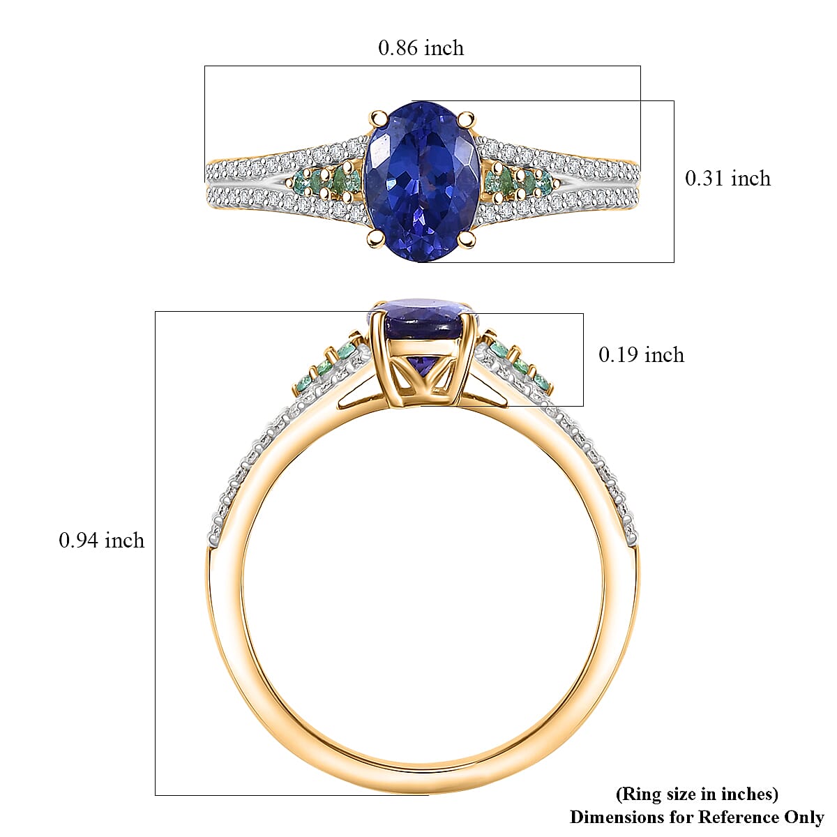 D'Joy Premium Tanzanite, AAA Paraiba Tourmaline and Diamond 1.30 ctw Ring in 18K Vermeil Yellow Gold Over Sterling Silver (Size 9.0) image number 5