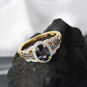 D'Joy AAA Platinum Spinel, Natural Champagne and White Diamond 1.75 ctw Ring in 18K Vermeil Yellow Gold Over Sterling Silver (Size 10.0)