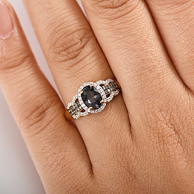 D'Joy AAA Platinum Spinel, Natural Champagne and White Diamond 1.75 ctw Ring in 18K Vermeil Yellow Gold Over Sterling Silver (Size 10.0)