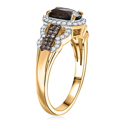 D'Joy AAA Platinum Spinel, Natural Champagne and White Diamond 1.75 ctw Ring in 18K Vermeil Yellow Gold Over Sterling Silver (Size 10.0)