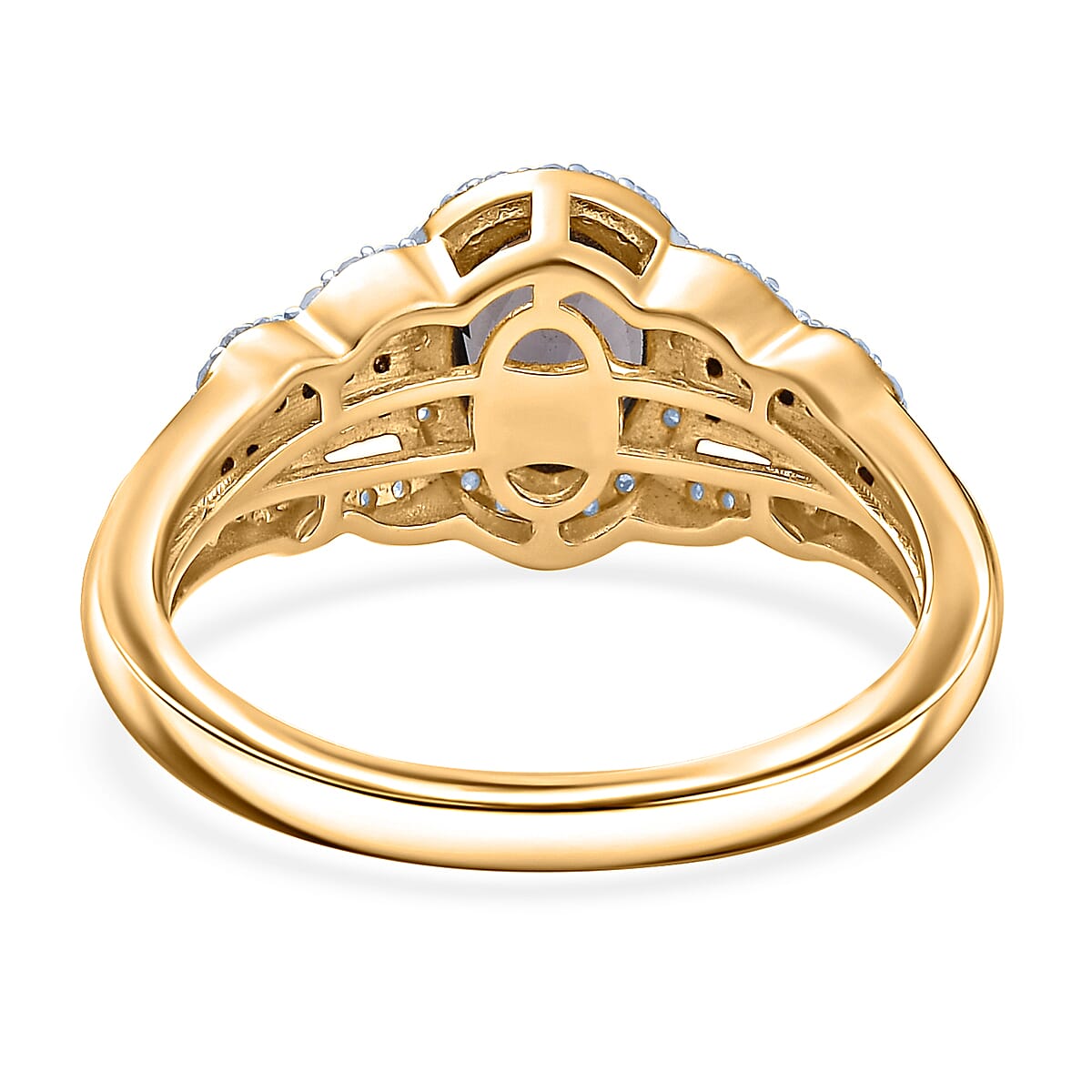 D'Joy AAA Platinum Spinel, Natural Champagne and White Diamond 1.75 ctw Ring in 18K Vermeil Yellow Gold Over Sterling Silver (Size 10.0)