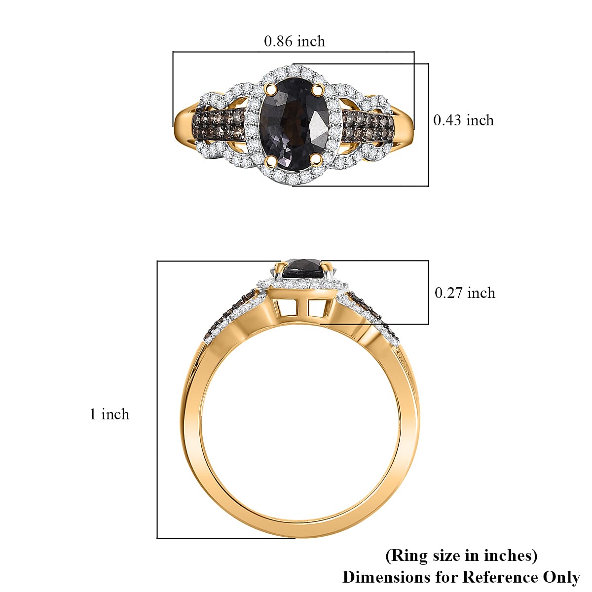 D'Joy AAA Platinum Spinel, Natural Champagne and White Diamond 1.75 ctw Ring in 18K Vermeil Yellow Gold Over Sterling Silver (Size 10.0)