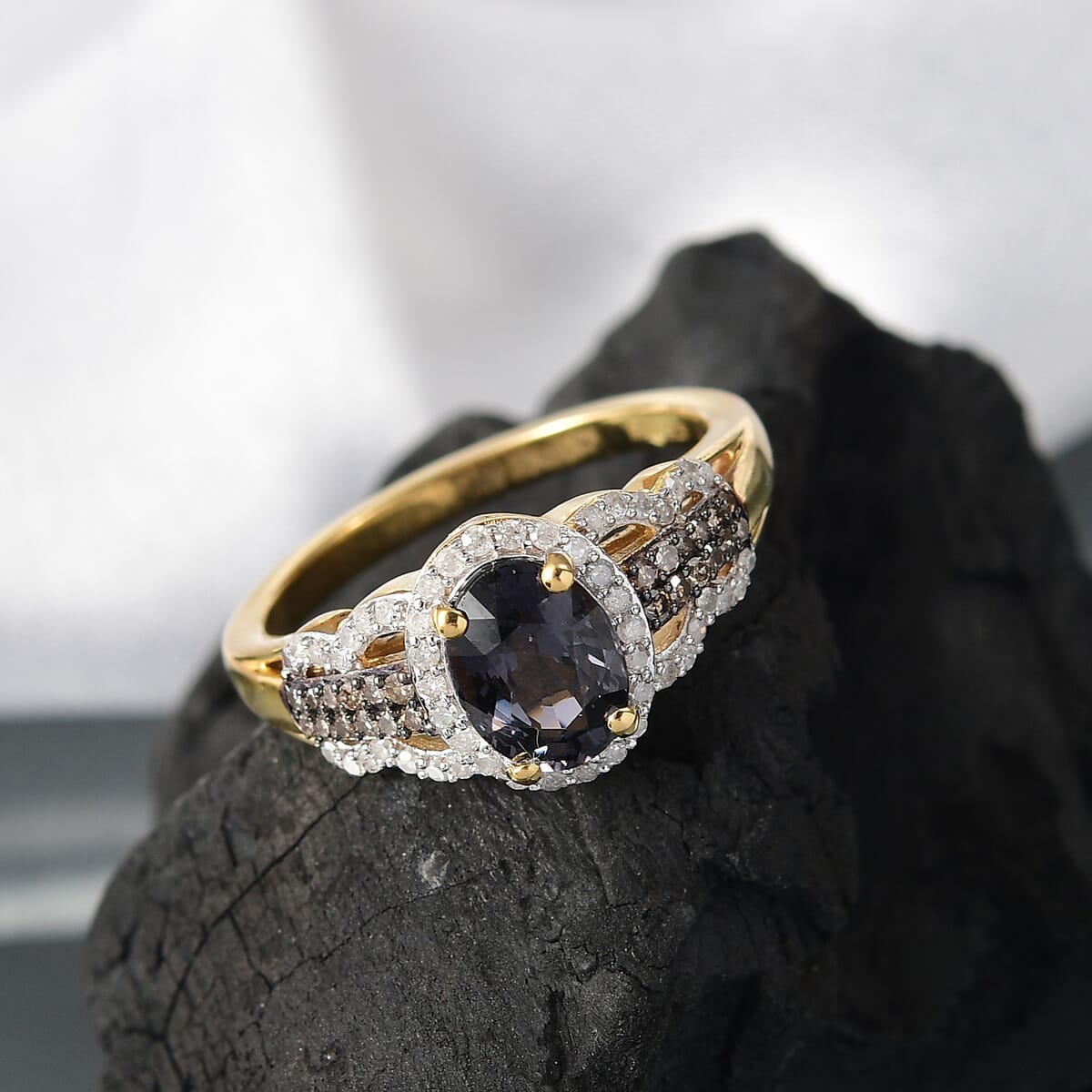 D'Joy AAA Platinum Spinel, Natural Champagne and White Diamond 1.75 ctw Ring in 18K Vermeil Yellow Gold Over Sterling Silver (Size 7.0) image number 1