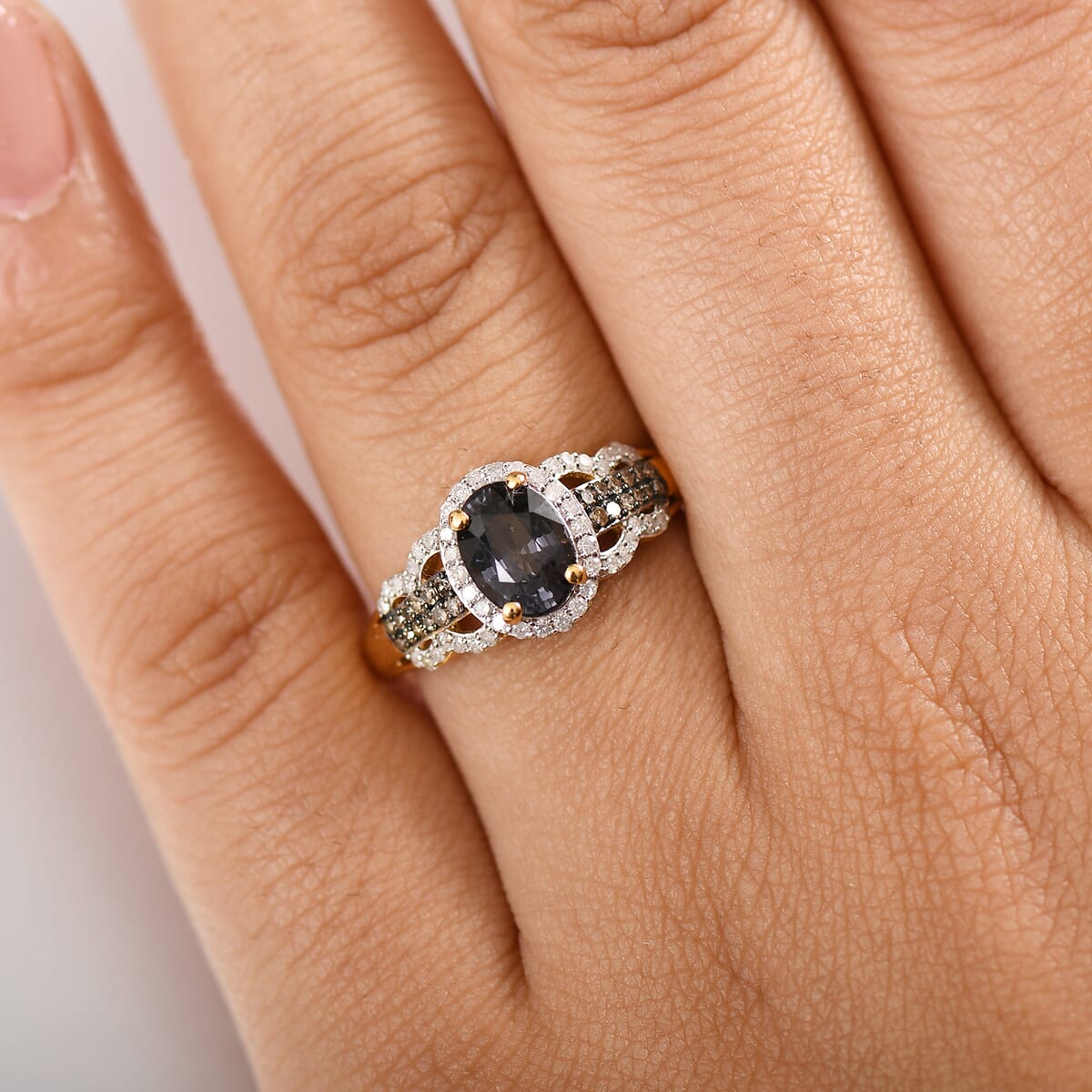D'Joy AAA Platinum Spinel, Natural Champagne and White Diamond 1.75 ctw Ring in 18K Vermeil Yellow Gold Over Sterling Silver (Size 7.0) image number 2