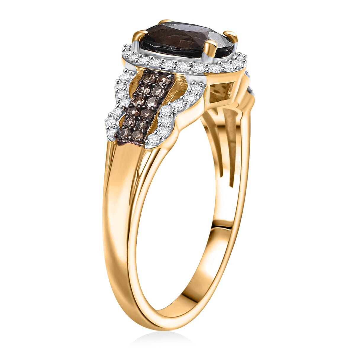 D'Joy AAA Platinum Spinel, Natural Champagne and White Diamond 1.75 ctw Ring in 18K Vermeil Yellow Gold Over Sterling Silver (Size 7.0) image number 3