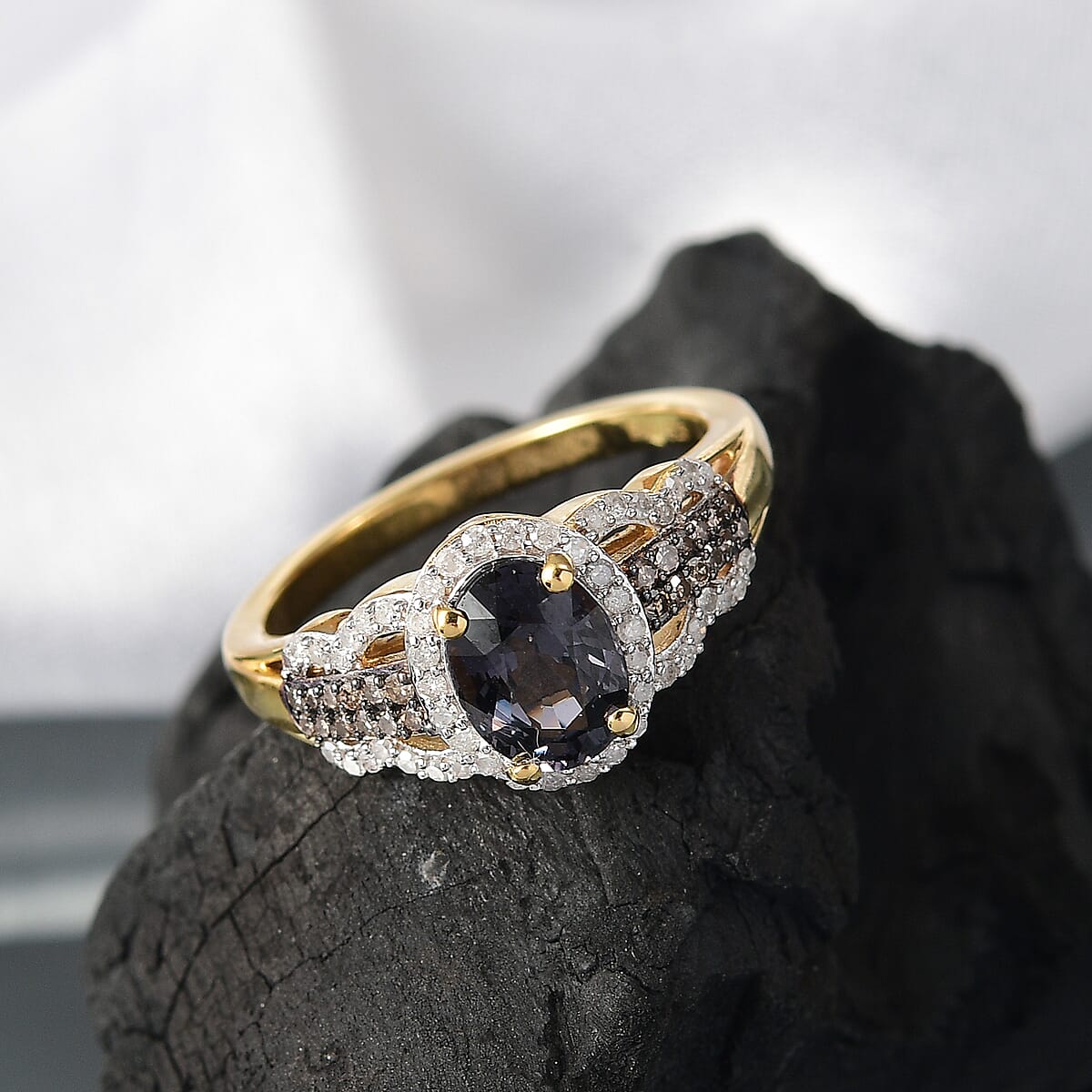 D'Joy AAA Platinum Spinel, Natural Champagne and White Diamond 1.75 ctw Ring in 18K Vermeil Yellow Gold Over Sterling Silver (Size 8.0) image number 1