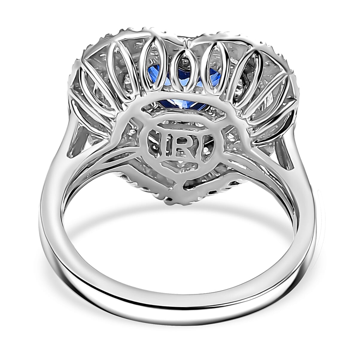Certified & Appraised Rhapsody AAAA Ceylon Blue Sapphire, Paraiba Tourmaline and Diamond E-F VS 3.00 ctw Heart Ring in 950 Platinum (Size 8.0) 9.95 Grams image number 4