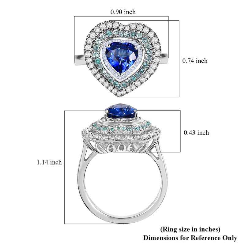 Certified & Appraised Rhapsody AAAA Ceylon Blue Sapphire, Paraiba Tourmaline and Diamond E-F VS 3.00 ctw Heart Ring in 950 Platinum (Size 10.0) 9.95 Grams