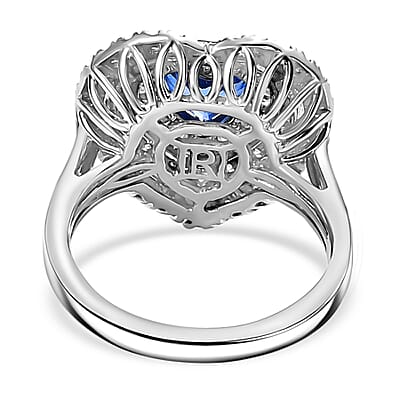 Certified & Appraised Rhapsody AAAA Ceylon Blue Sapphire, Paraiba Tourmaline and Diamond E-F VS 3.00 ctw Heart Ring in 950 Platinum (Size 11.0) 9.95 Grams