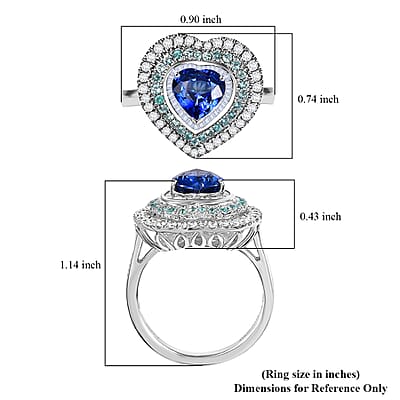 Certified & Appraised Rhapsody AAAA Ceylon Blue Sapphire, Paraiba Tourmaline and Diamond E-F VS 3.00 ctw Heart Ring in 950 Platinum (Size 5.0) 9.95 Grams