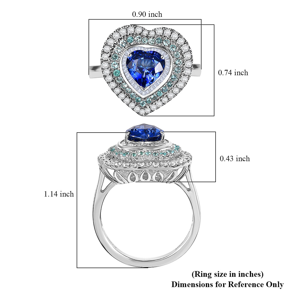 Certified & Appraised Rhapsody AAAA Ceylon Blue Sapphire, Paraiba Tourmaline and Diamond E-F VS 3.00 ctw Heart Ring in 950 Platinum (Size 8.0) 9.95 Grams image number 5