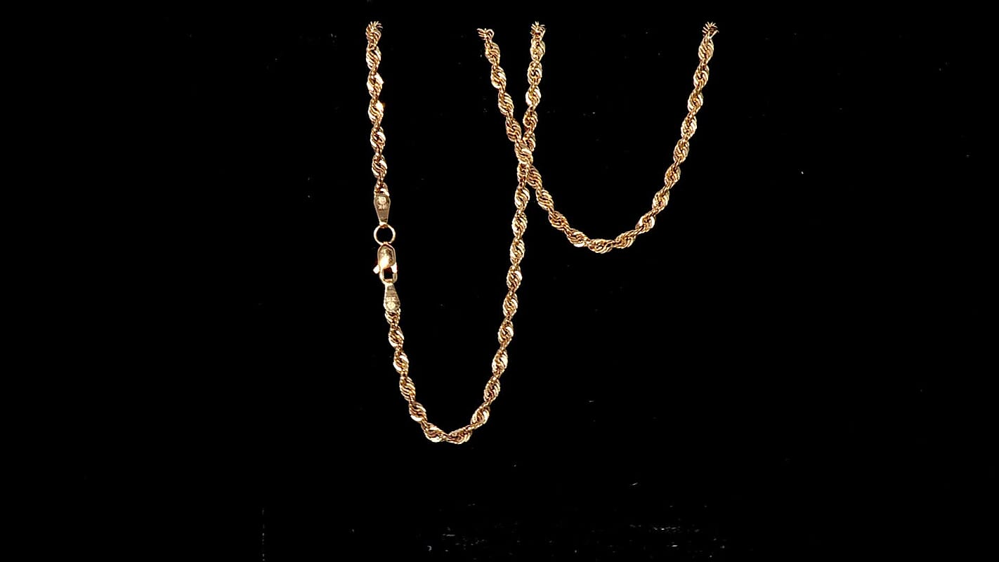 14K Yellow Gold Rope Chain Necklace (22 Inches) (3.27 mm, 5.3 Grams)
