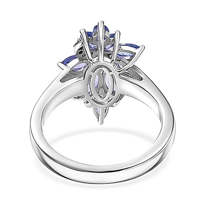D'Joy Premium Tanzanite and AAA Paraiba Tourmaline 1.82 ctw Floral Ring in Rhodium Over Sterling Silver (Size 10.0) (Del. In 12-15 Days)