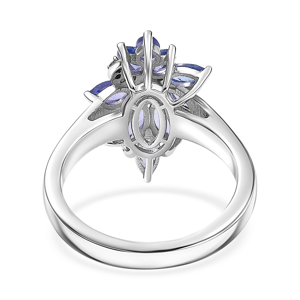 D'Joy Premium Tanzanite and AAA Paraiba Tourmaline 1.82 ctw Floral Ring in Rhodium Over Sterling Silver (Size 6.0) image number 4