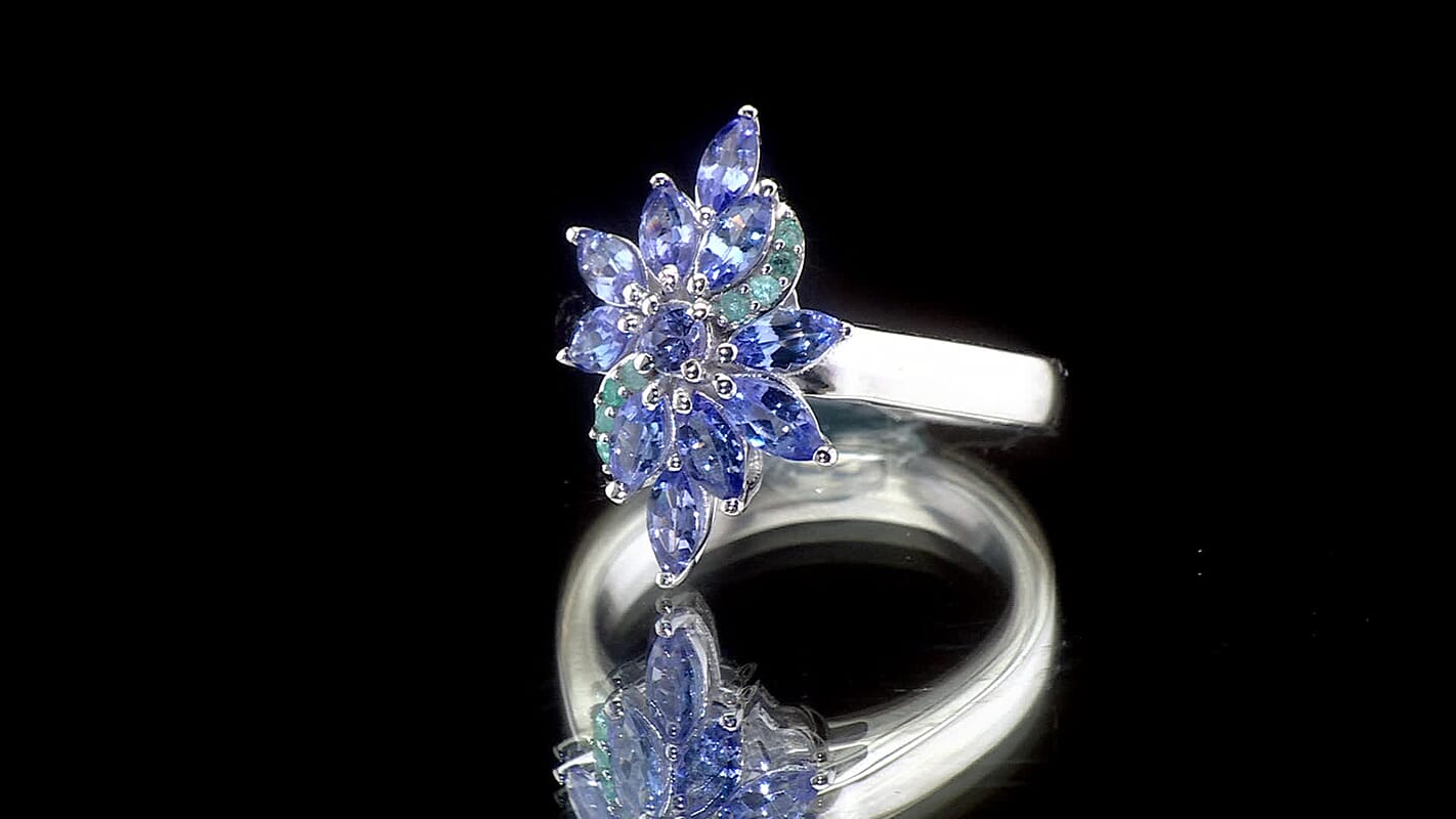 Premium Tanzanite, Paraiba Tourmaline Ring in Rhodium Over Sterling Silver (Size 10.0) 1.60 ctw