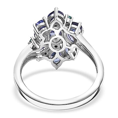 D'Joy Premium Tanzanite and AAA Paraiba Tourmaline 2.25 ctw Ring in Rhodium Over Sterling Silver (Size 10.0)