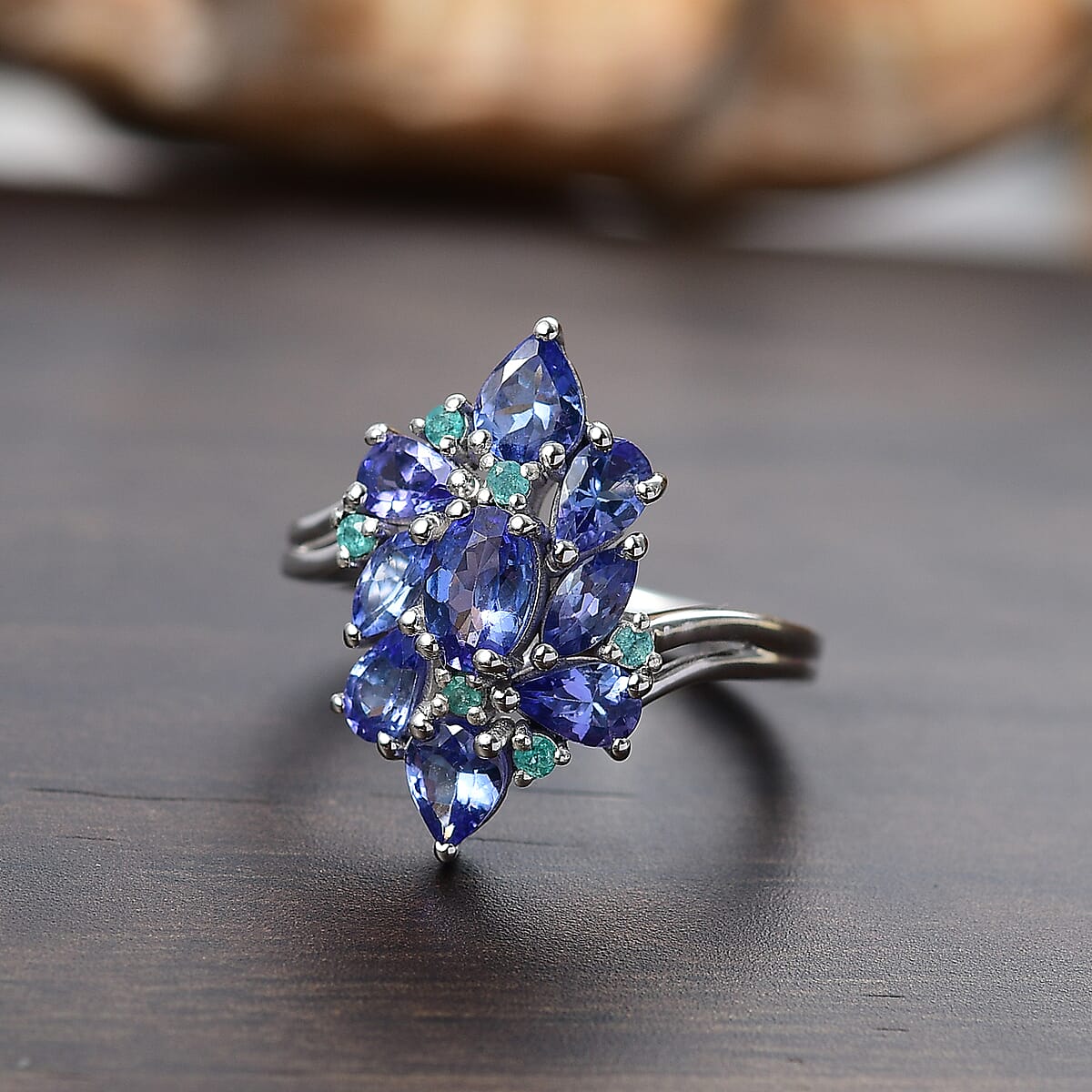 D'Joy Premium Tanzanite and AAA Paraiba Tourmaline 2.31 ctw Ring in Rhodium Over Sterling Silver (Size 6.0) image number 1