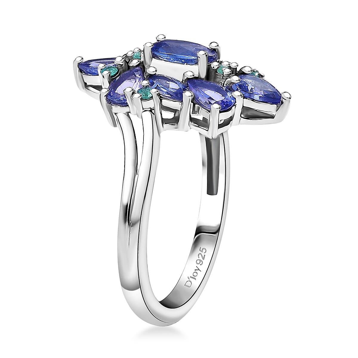 D'Joy Premium Tanzanite and AAA Paraiba Tourmaline 2.31 ctw Ring in Rhodium Over Sterling Silver (Size 6.0) image number 3