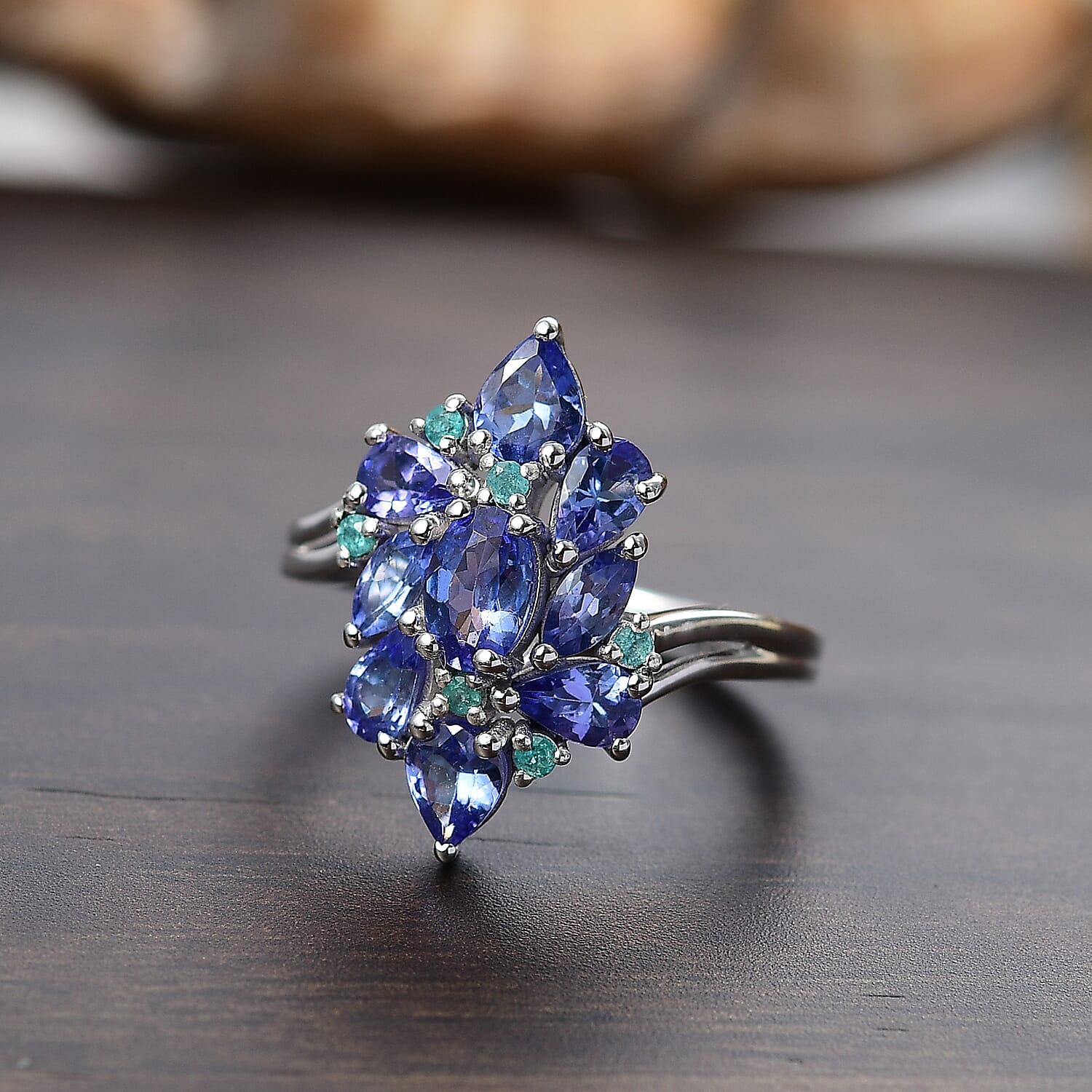 Premium Tanzanite, Paraiba Tourmaline Ring in Rhodium Over Sterling Silver (Size 10.0) 2.00 ctw