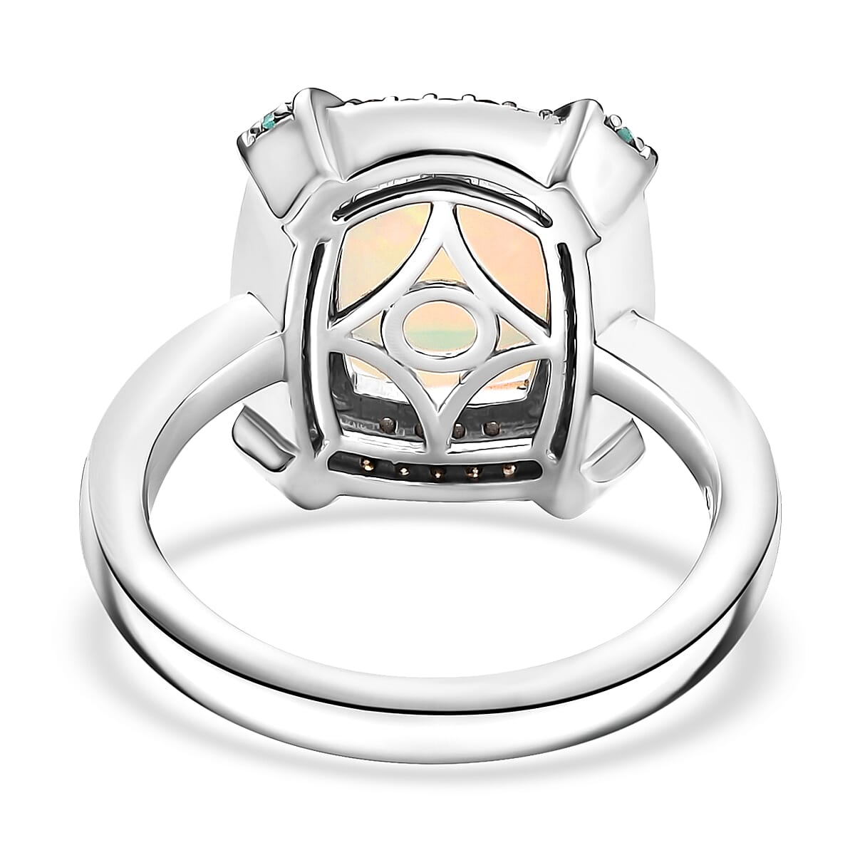 D'Joy Premium Ethiopian Welo Opal, AAA Paraiba Tourmaline, Natural Champagne and White Diamond 2.30 ctw Ring in Rhodium Over Sterling Silver (Size 8.0) image number 4